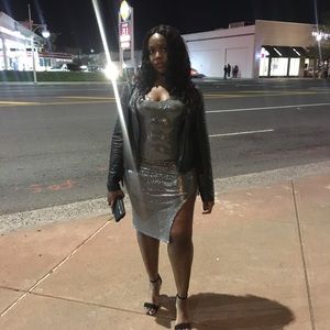 Midi Shimmer Dress with one side split.